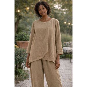 Vintage S.I.  Taupe Two Piece Pant Set Size 16 Draped Tunic Wide Leg Pants